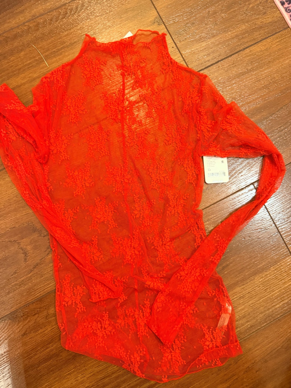 Free People red Long Sleeve Lace top xs